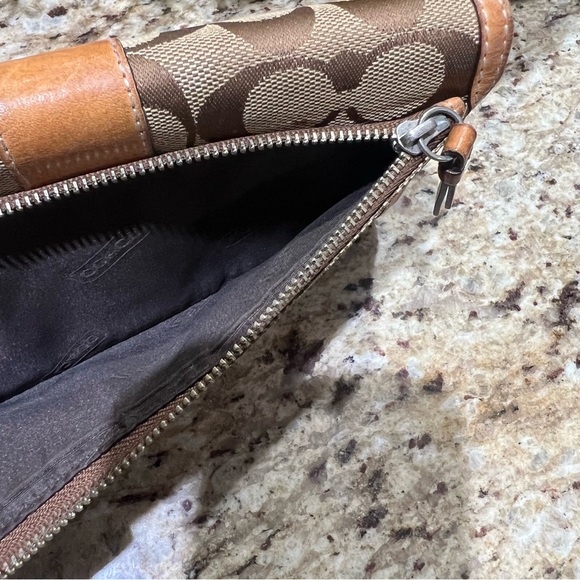 Coach Trifold Signature CC canvas Snap Front Tan Brown Leather Wallet - Picture 8 of 10